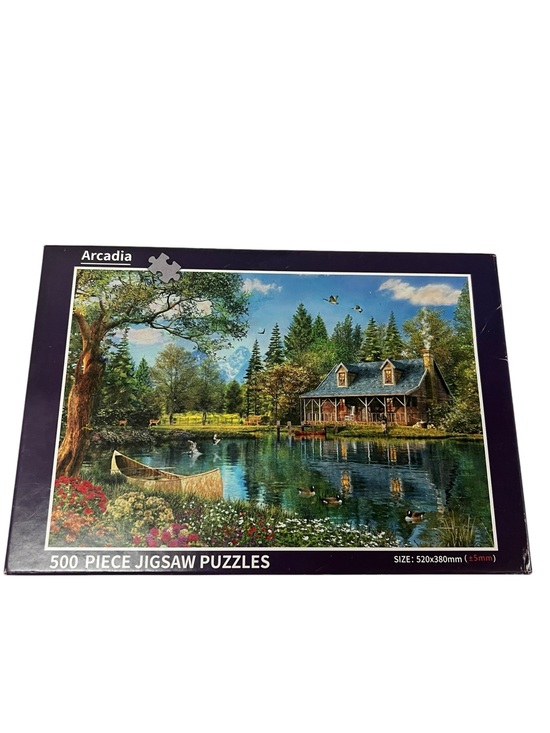 Arcadia Other - Arcadia Purple-Framed 500-Piece Lake Cabin Jigsaw Puzzle